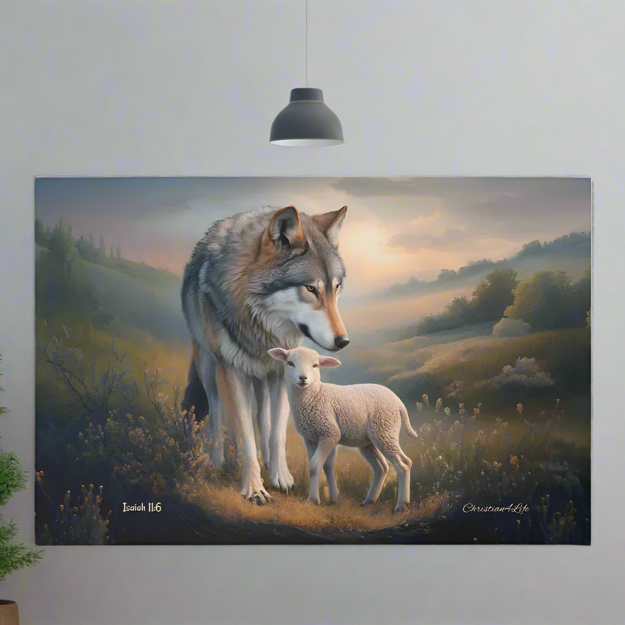 Wolf and Lamb, Christian Wall Art, Gallery Wrapped Canvas, Isaiah 11:6