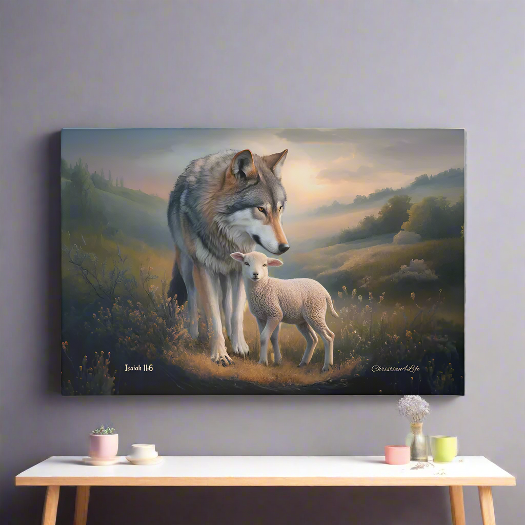 Wolf and Lamb, Christian Wall Art, Gallery Wrapped Canvas, Isaiah 11:6