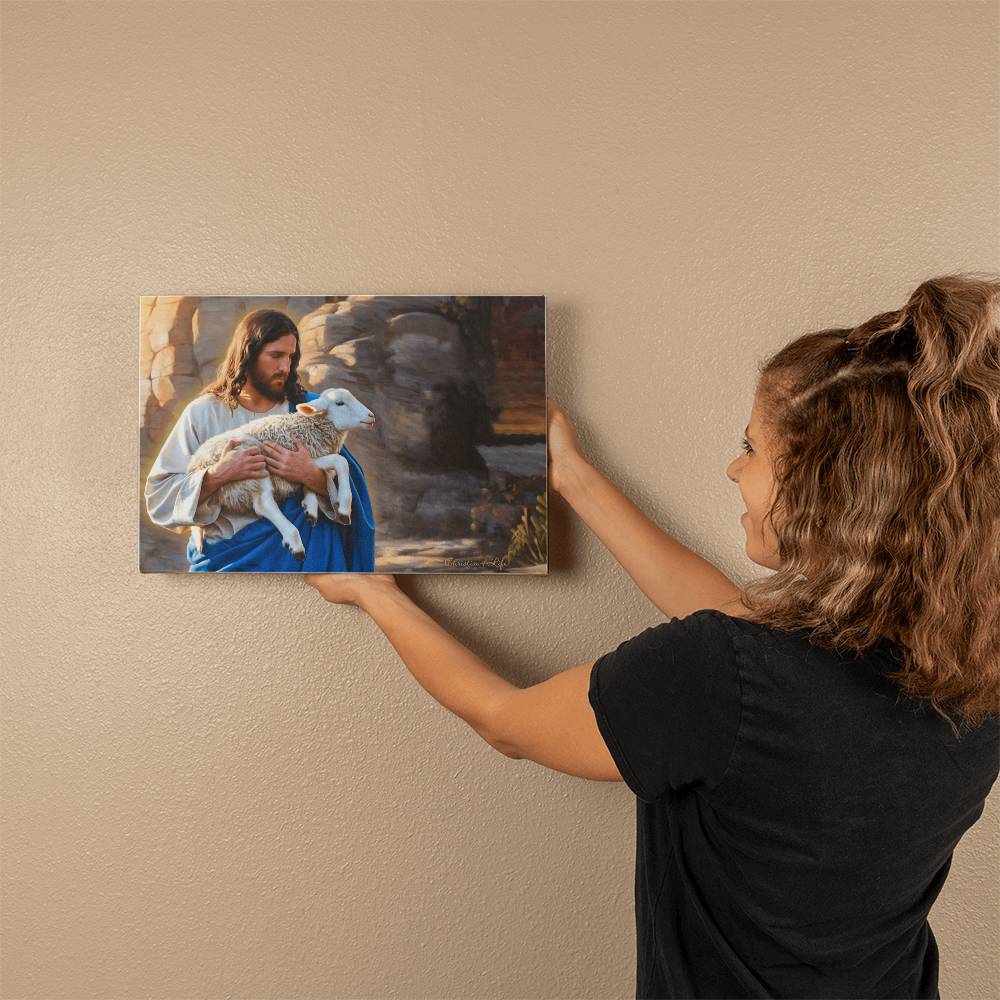 Shepherd holding sheep - Beautiful Gallery Wrapped Christian Canvas Canvas Christian4Life