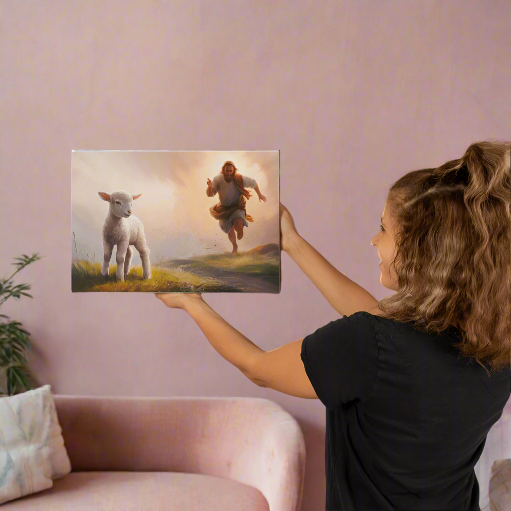 The Good Shepherd Runs After Sheep - Gallery Wrapped Christian Wall Art Canvas