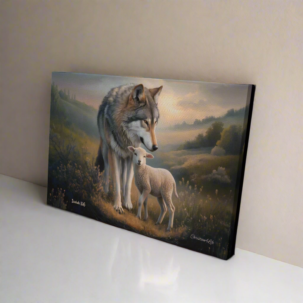 Wolf and Lamb, Christian Wall Art, Gallery Wrapped Canvas, Isaiah 11:6