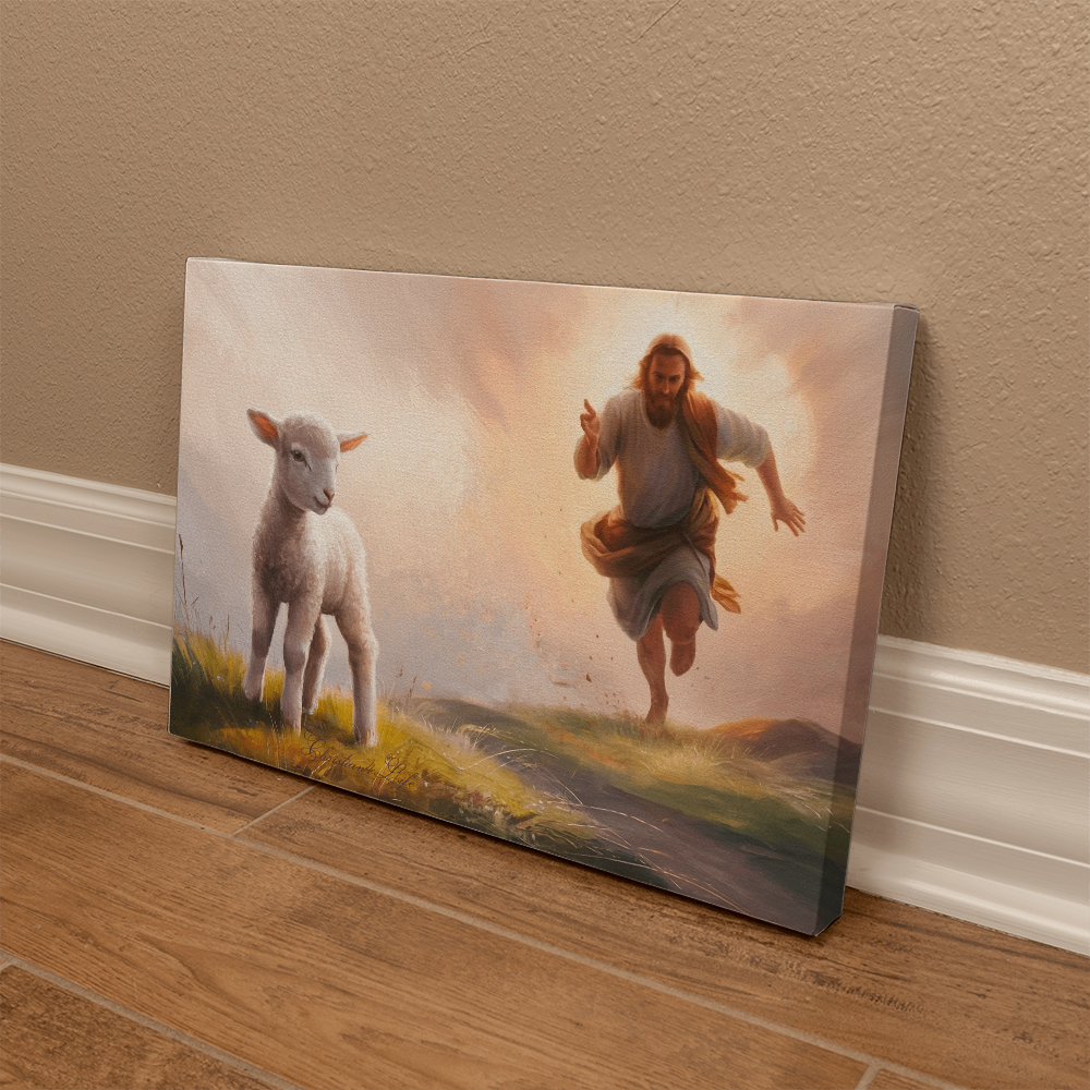 The Good Shepherd Runs After Sheep - Gallery Wrapped Canvas Canvas Christian4Life