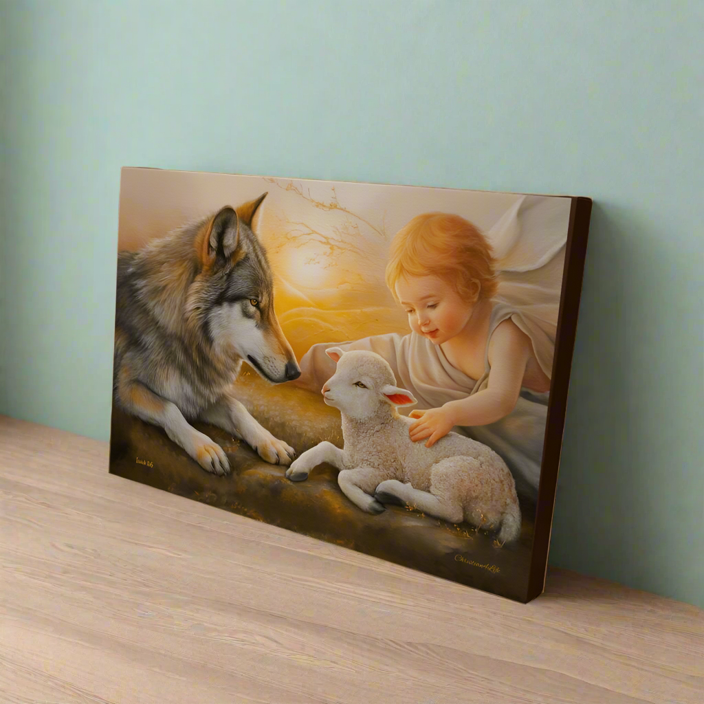 Wolf and Lamb, Gallery Wrapped Christian Wall Art Canvas