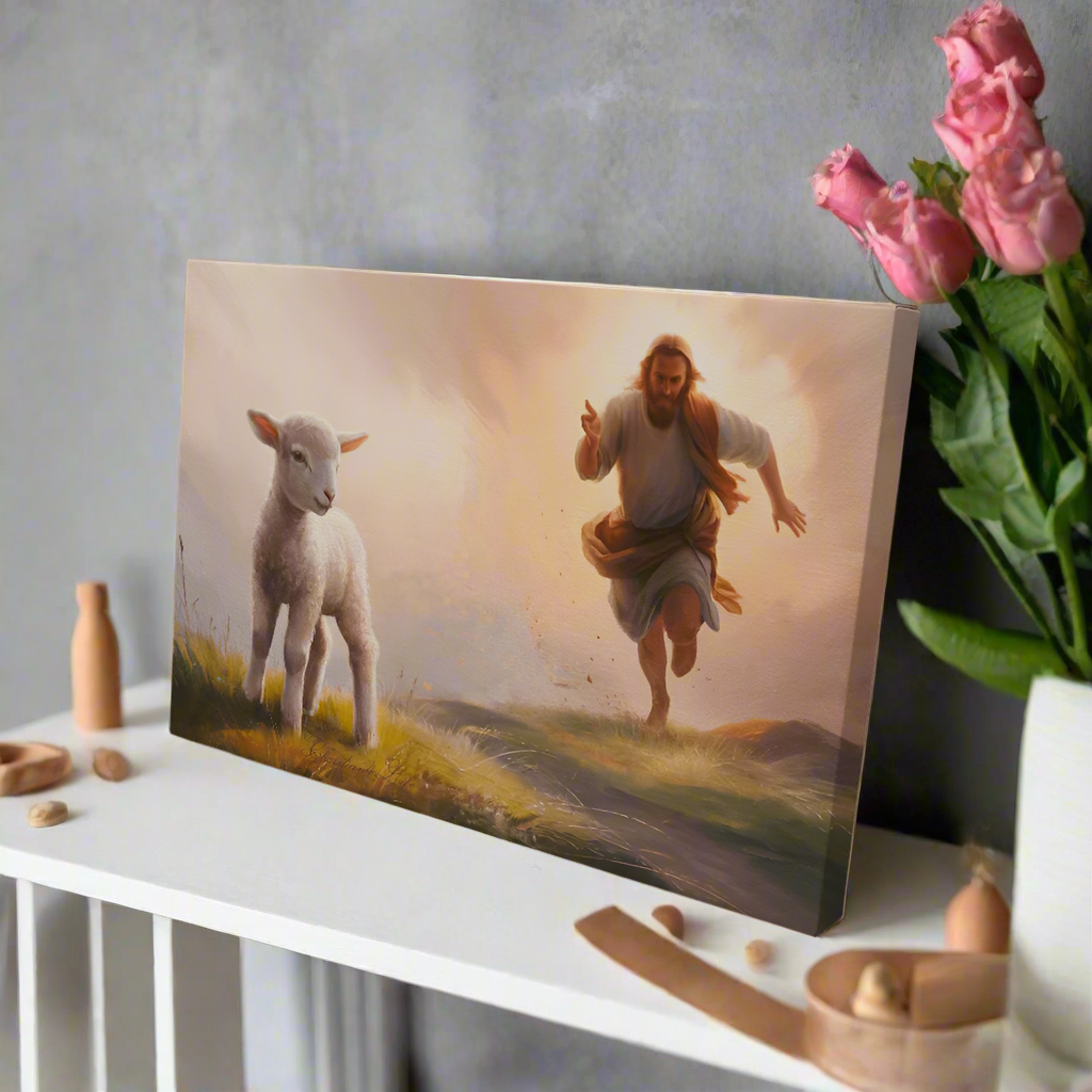 The Good Shepherd Runs After Sheep - Gallery Wrapped Canvas Canvas Christian4Life