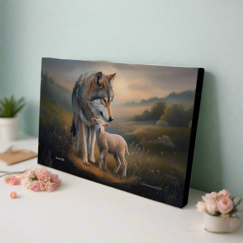 Wolf and Lamb, Christian Wall Art, Gallery Wrapped Canvas, Isaiah 11:6