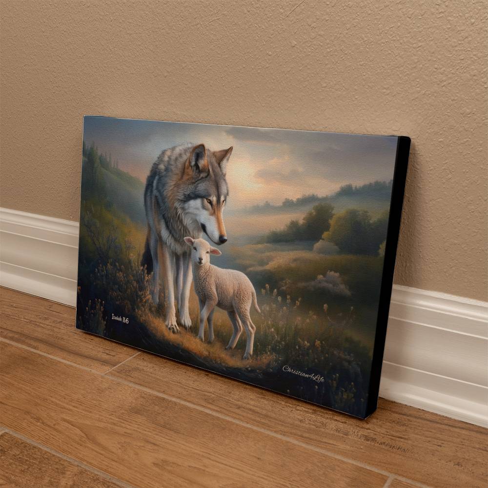 Wolf and Lamb, Christian Wall Art, Gallery Wrapped Canvas, Isaiah 11:6