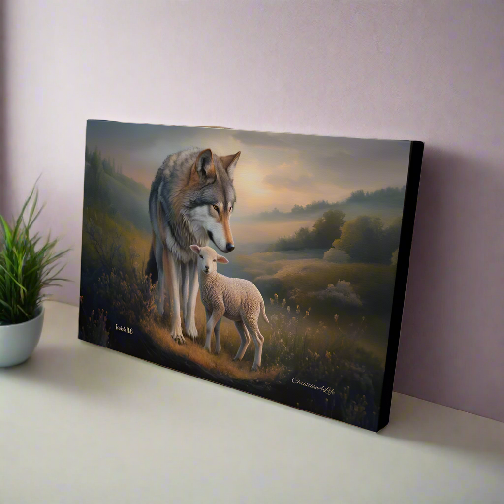 Wolf and Lamb, Christian Wall Art, Gallery Wrapped Canvas, Isaiah 11:6