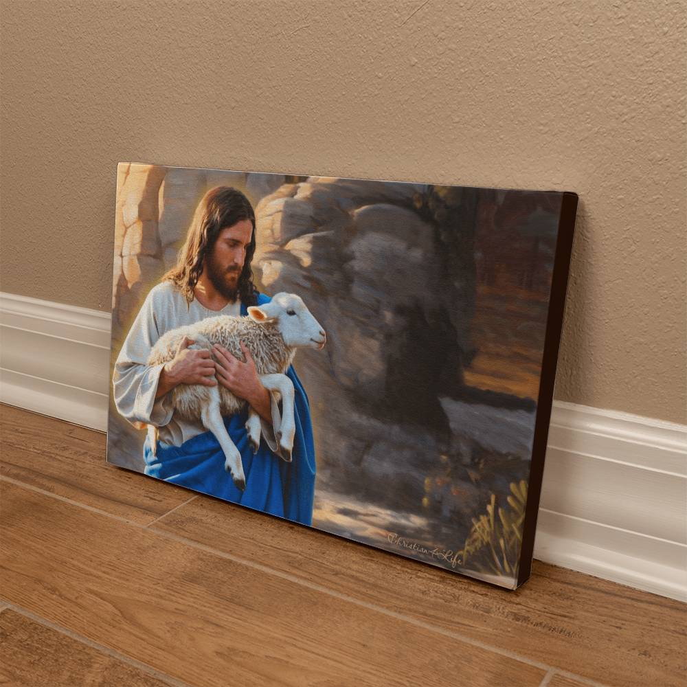 Shepherd holding sheep - Beautiful Gallery Wrapped Christian Canvas Canvas Christian4Life