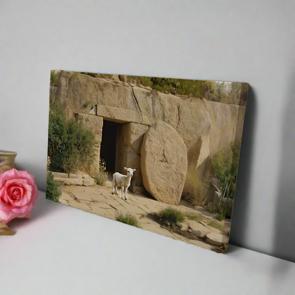 Lamb and Tomb Gallery Wrapped Christian Wall Art Canvas (3:2)