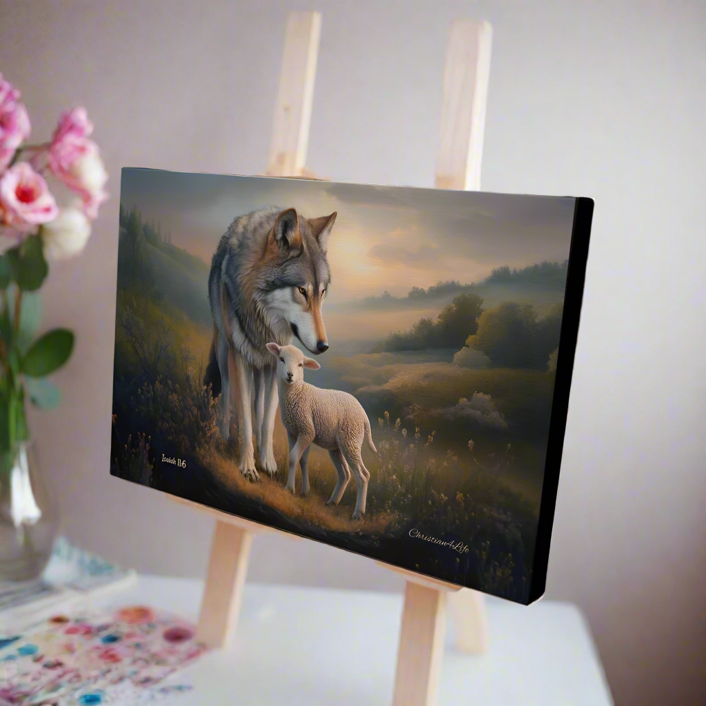 Wolf and Lamb, Christian Wall Art, Gallery Wrapped Canvas, Isaiah 11:6