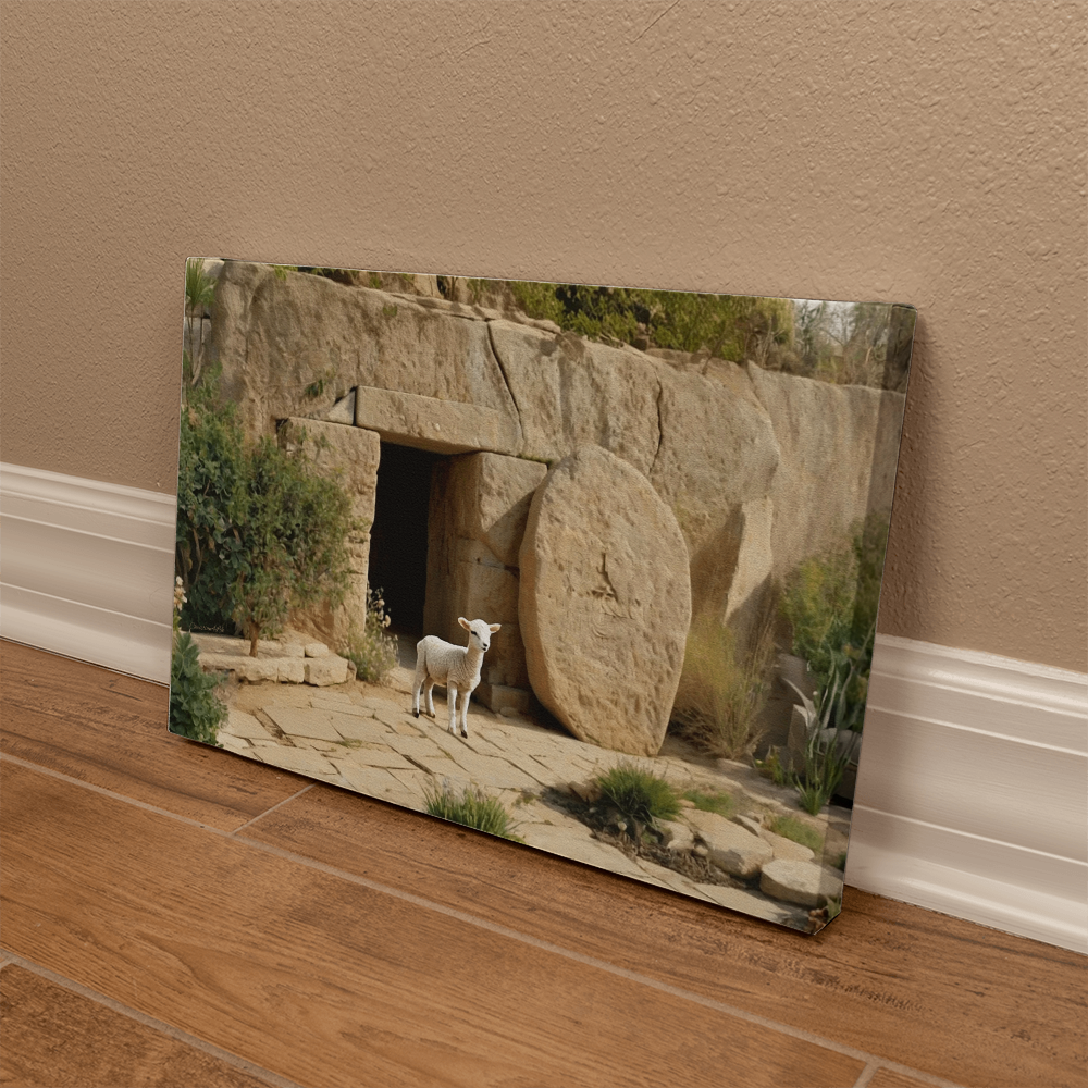 Lamb and Tomb Gallery Wrapped Christian Wall Art Canvas (3:2)