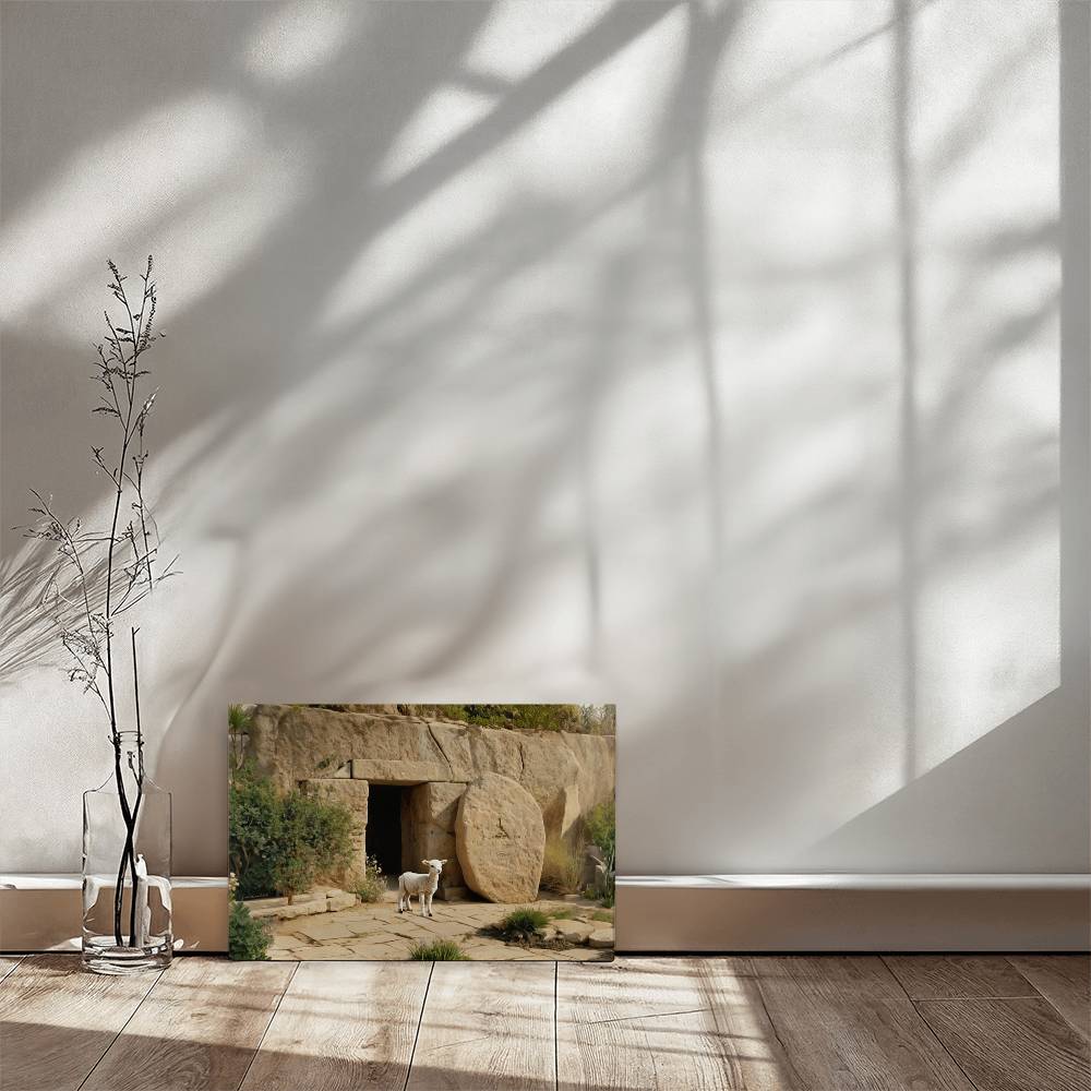 Lamb and Tomb Gallery Wrapped Christian Wall Art Canvas (3:2)