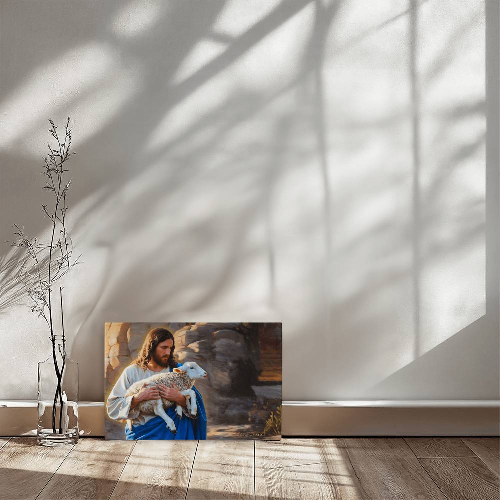 Shepherd holding sheep - Beautiful Gallery Wrapped Christian Canvas Canvas Christian4Life