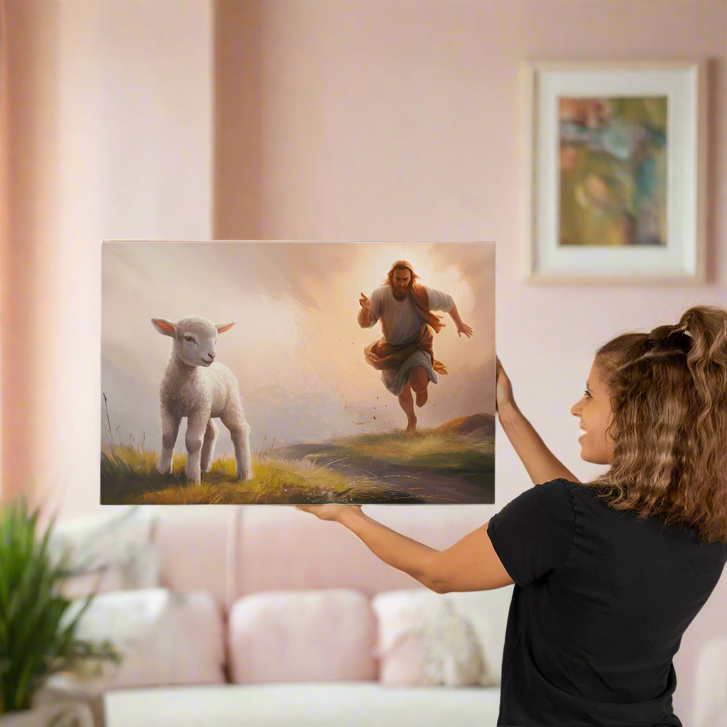 The Good Shepherd Runs After Sheep - Gallery Wrapped Christian Wall Art Canvas