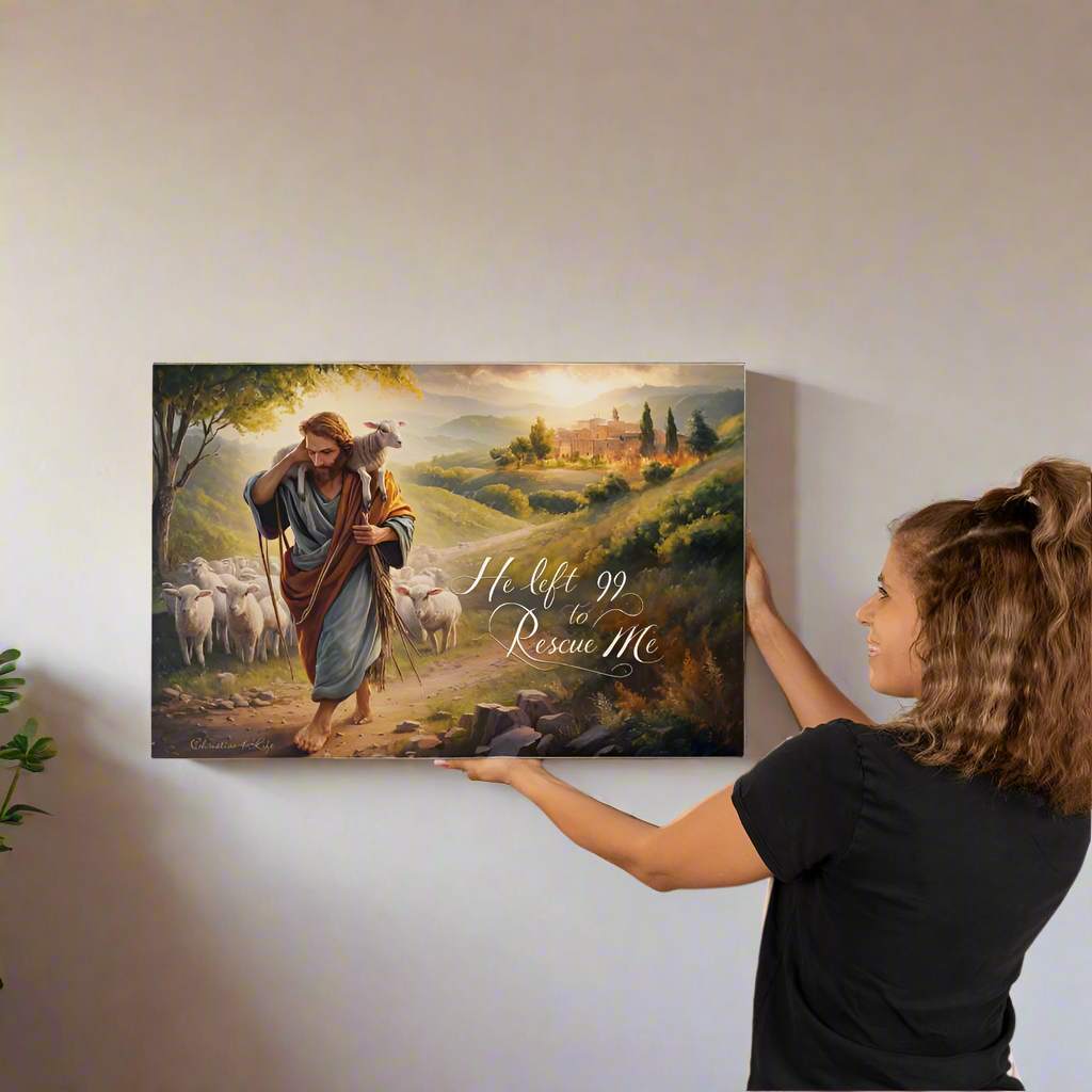 "He Left 99 To Rescue Me" Gallery Wrapped Christian Wall Art Canvas