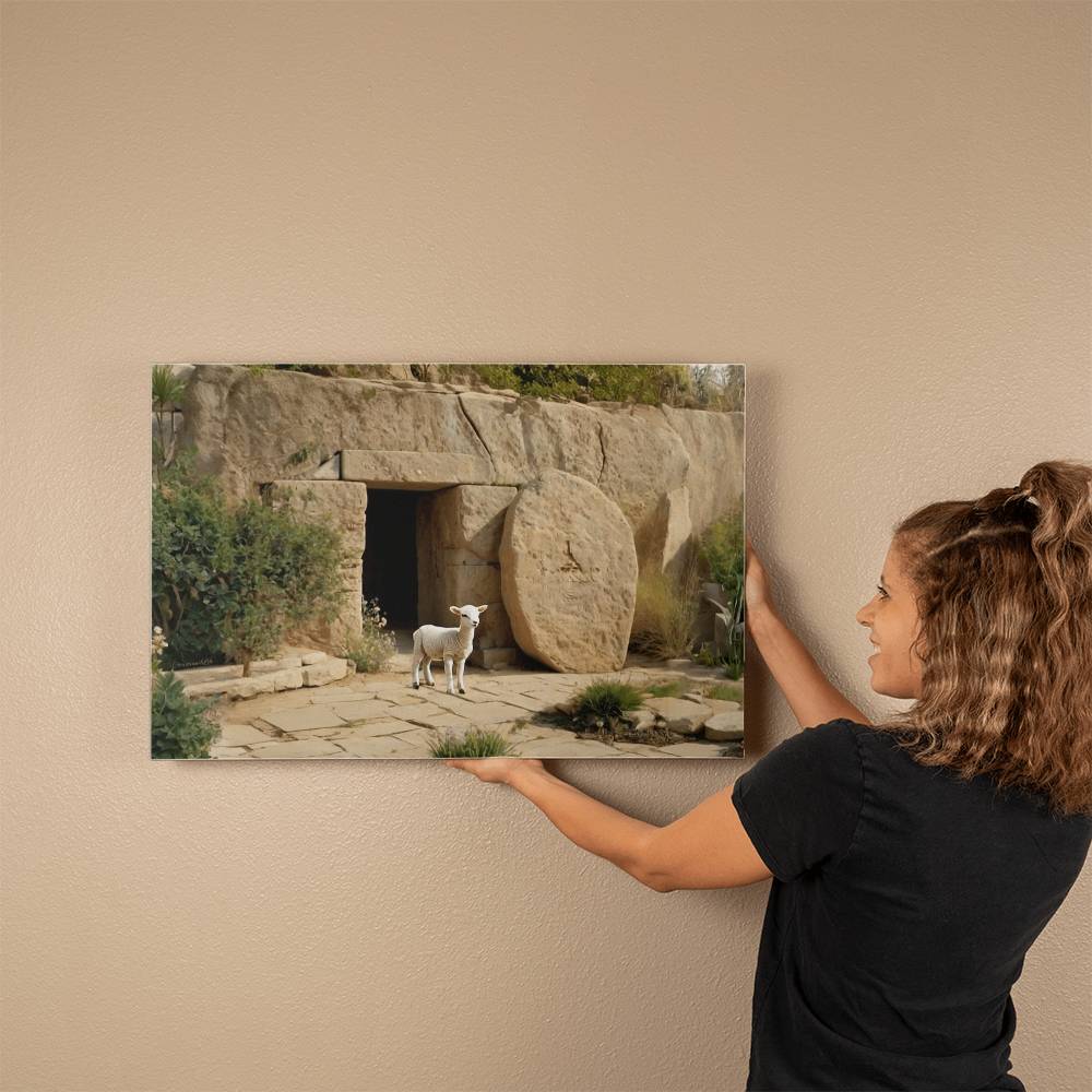 Lamb and Tomb Gallery Wrapped Christian Wall Art Canvas (3:2)