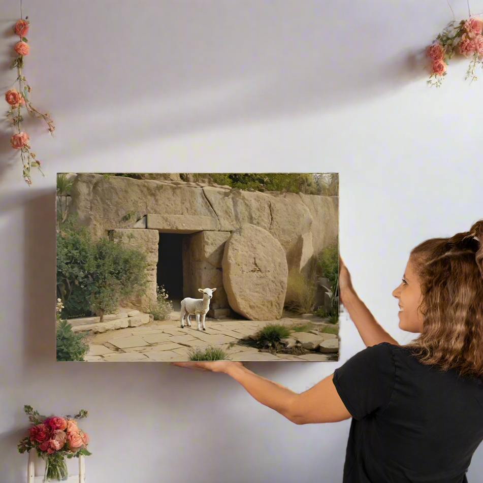 Lamb and Tomb Gallery Wrapped Christian Wall Art Canvas (3:2)