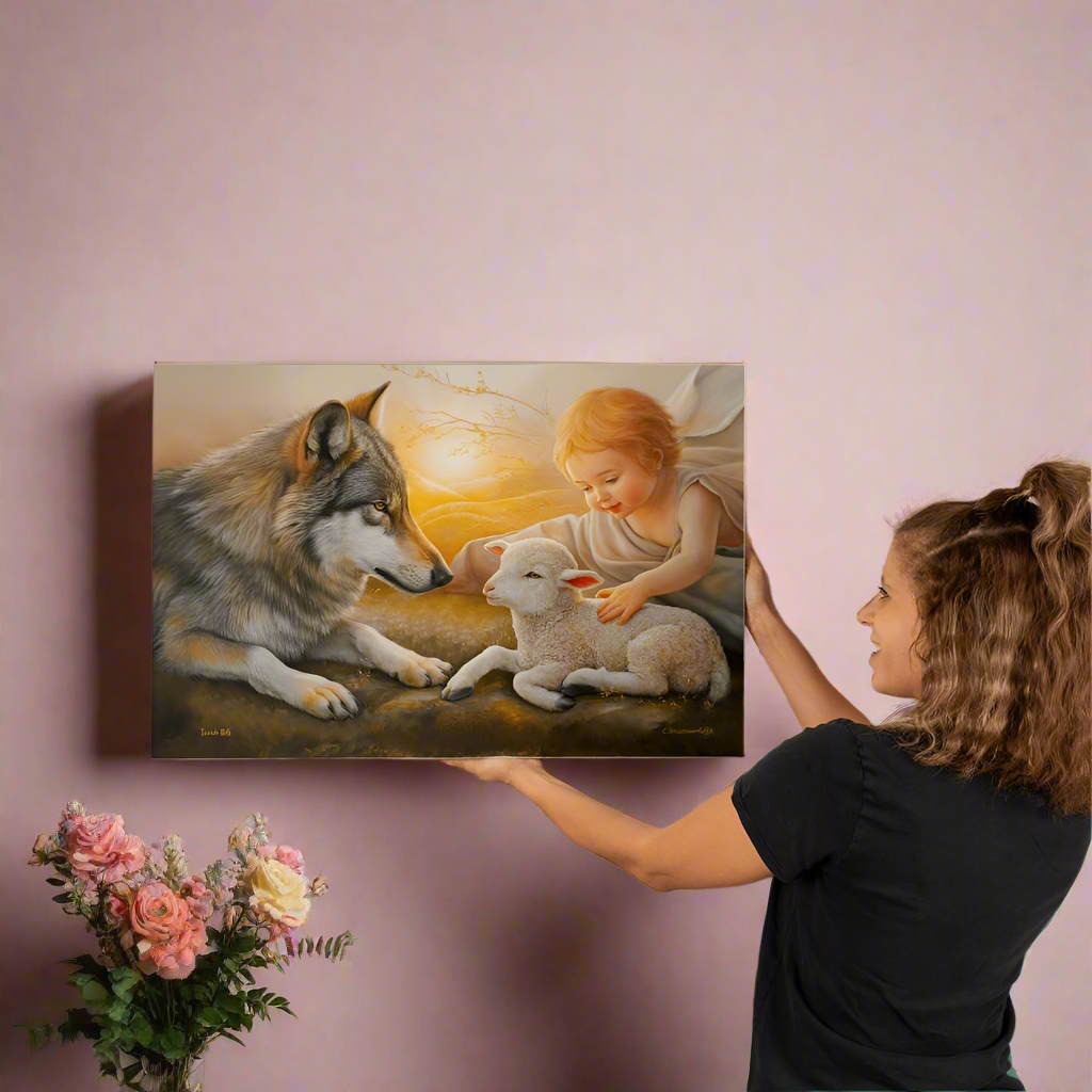 Wolf and Lamb, Gallery Wrapped Christian Wall Art Canvas