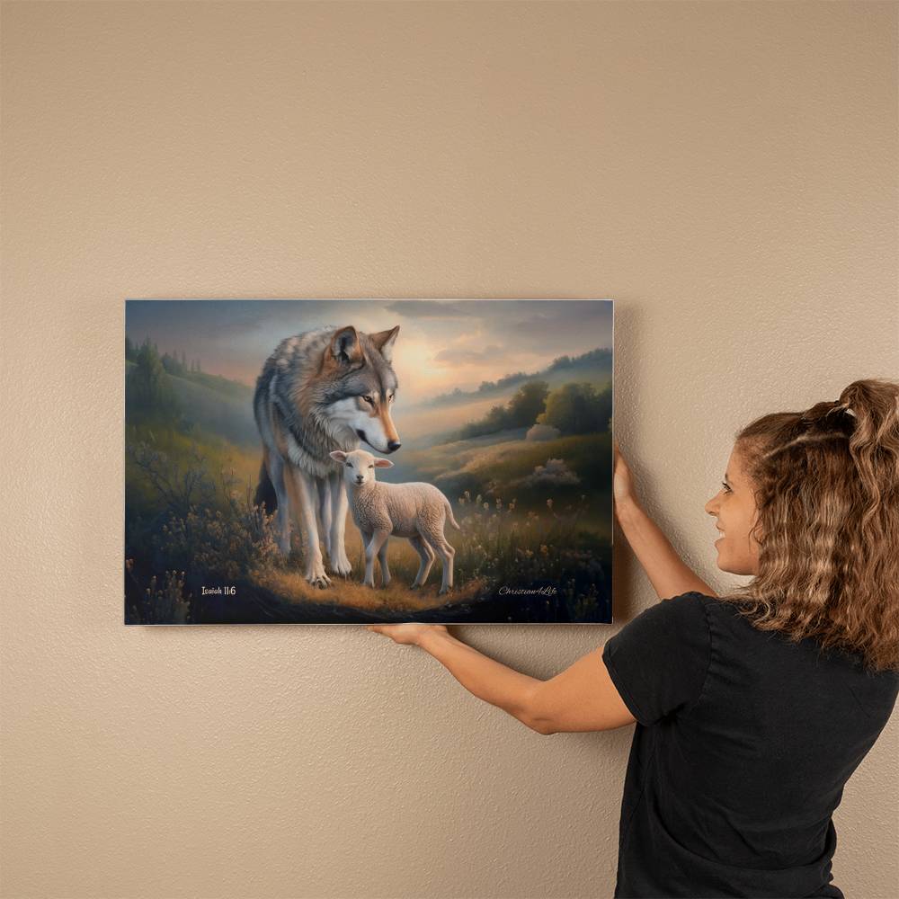 Wolf and Lamb, Christian Wall Art, Gallery Wrapped Canvas, Isaiah 11:6