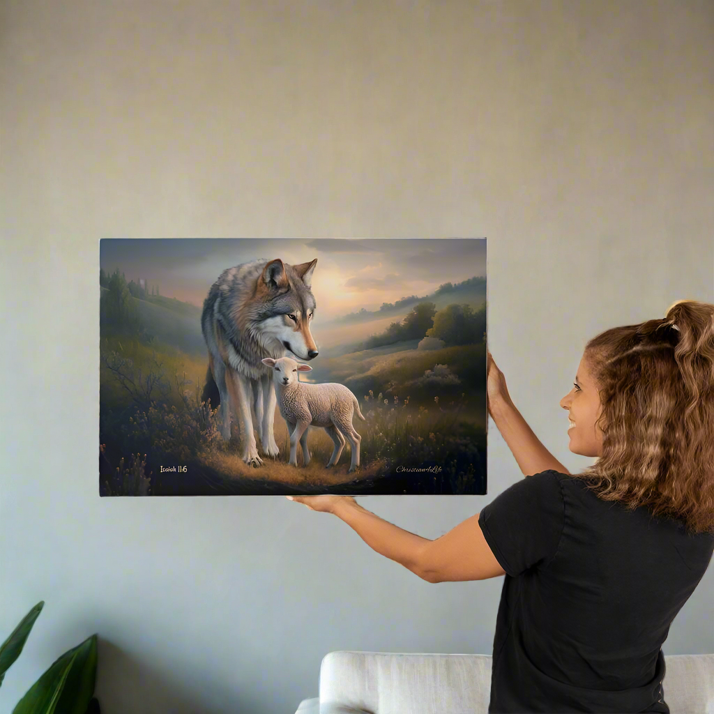 Wolf and Lamb, Christian Wall Art, Gallery Wrapped Canvas, Isaiah 11:6