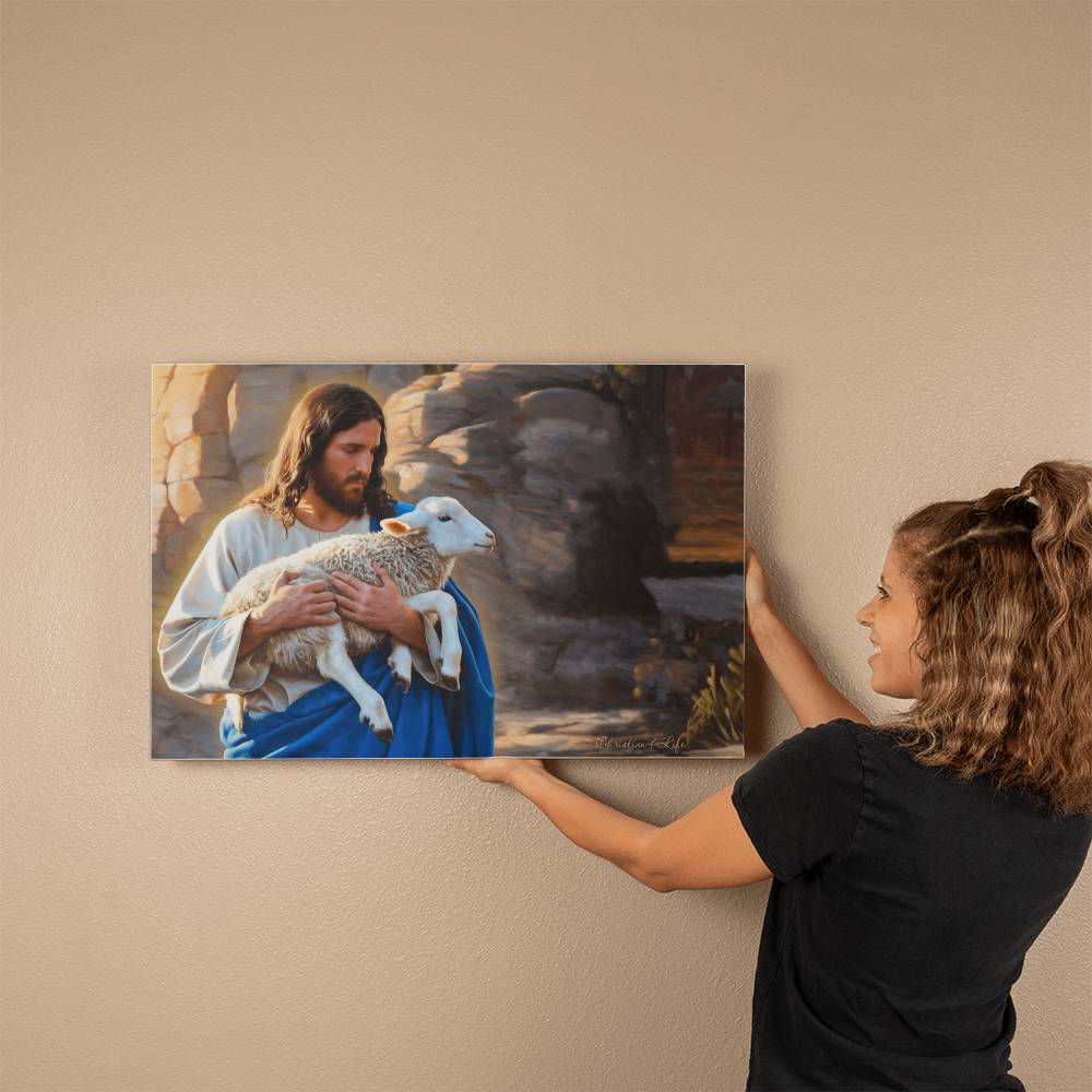 Shepherd holding sheep - Beautiful Gallery Wrapped Christian Canvas Canvas Christian4Life