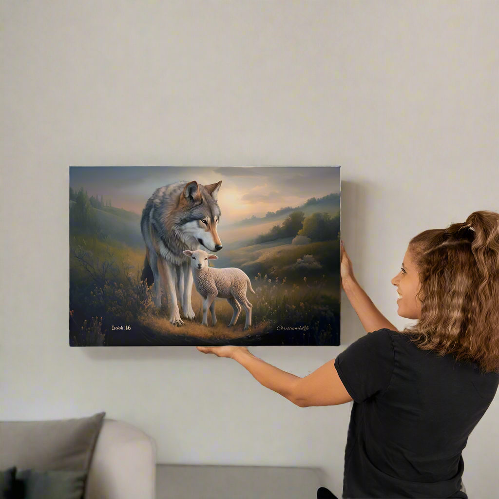 Wolf and Lamb, Christian Wall Art, Gallery Wrapped Canvas, Isaiah 11:6