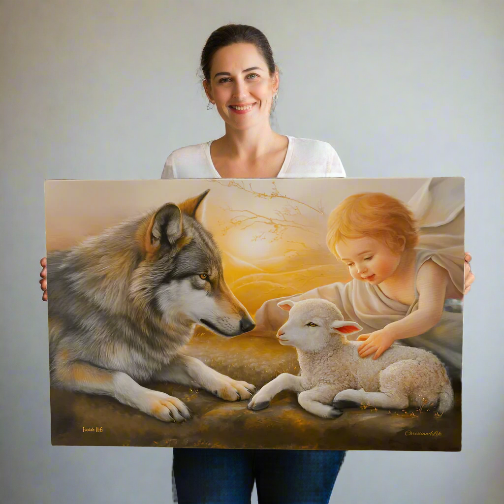 Wolf and Lamb, Gallery Wrapped Christian Wall Art Canvas