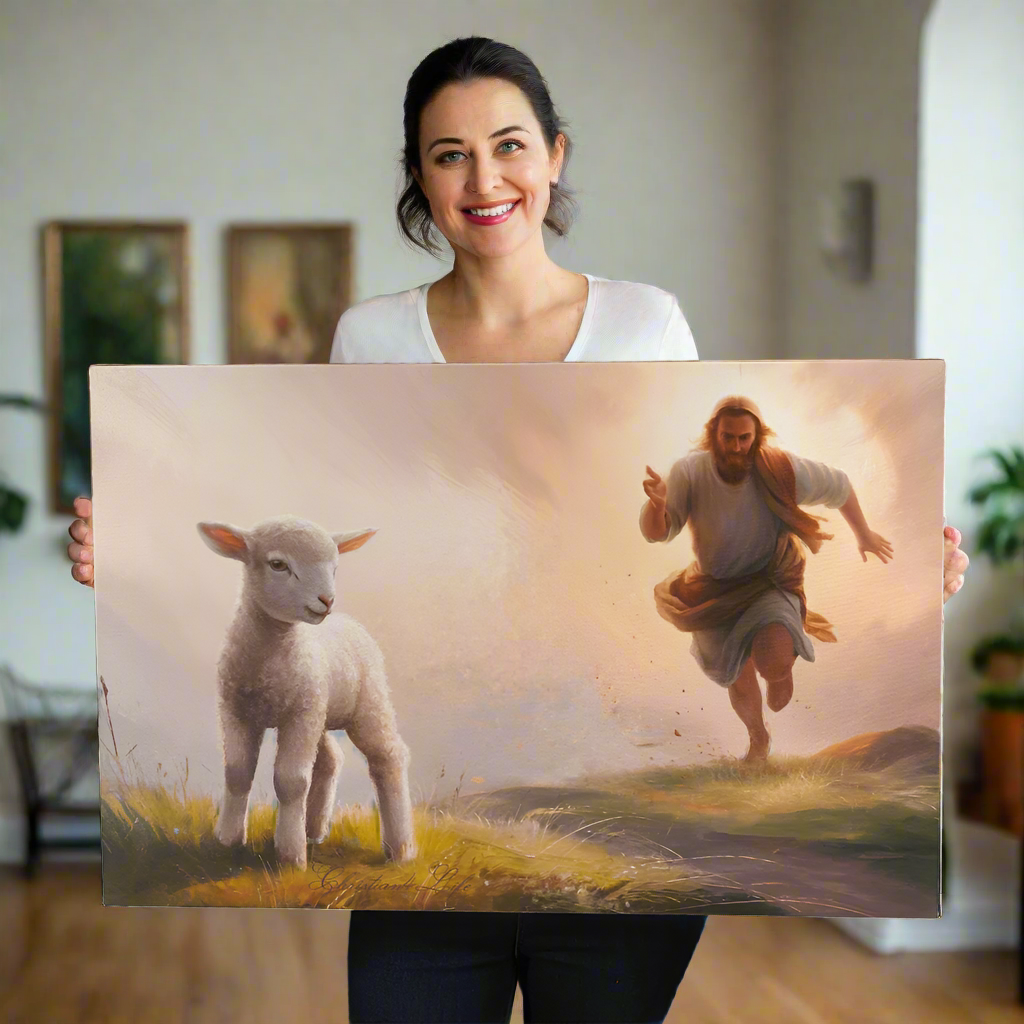 The Good Shepherd Runs After Sheep - Gallery Wrapped Christian Wall Art Canvas