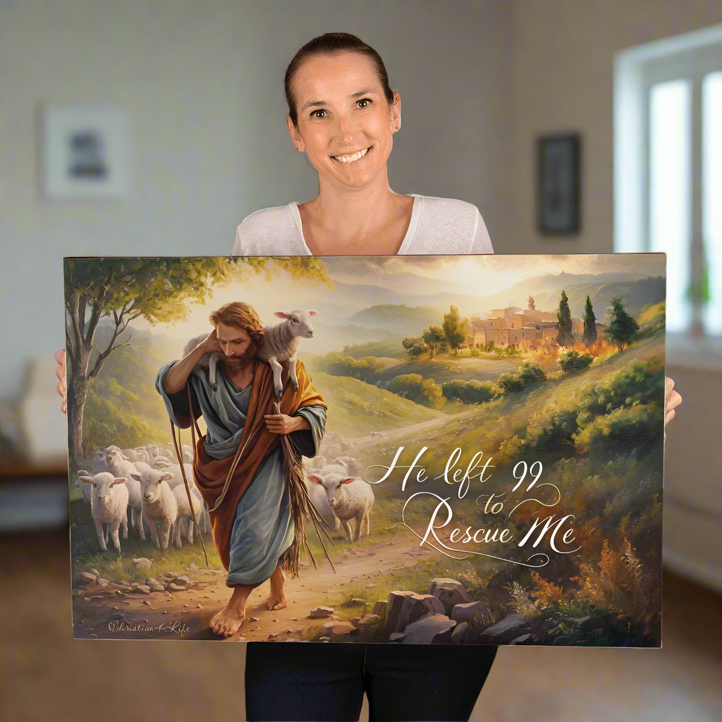 "He Left 99 To Rescue Me" Gallery Wrapped Christian Wall Art Canvas