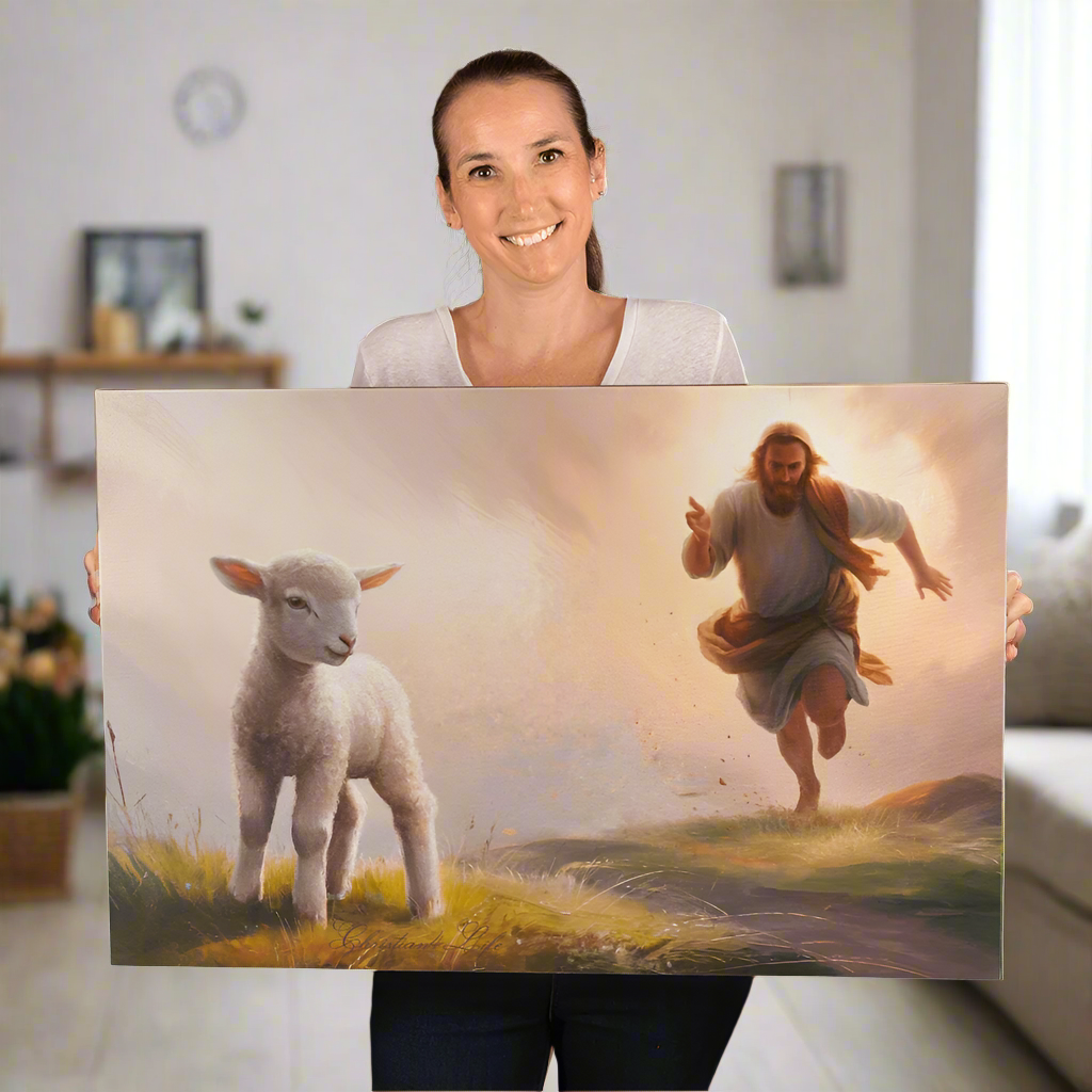 The Good Shepherd Runs After Sheep - Gallery Wrapped Christian Wall Art Canvas