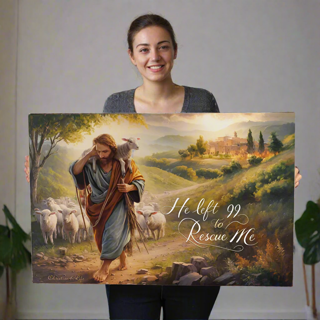 "He Left 99 To Rescue Me" Gallery Wrapped Christian Wall Art Canvas