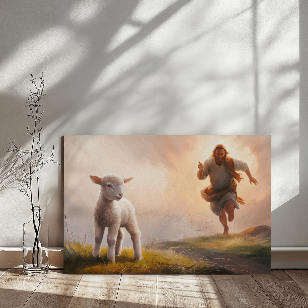 The Good Shepherd Runs After Sheep - Gallery Wrapped Canvas Canvas Christian4Life