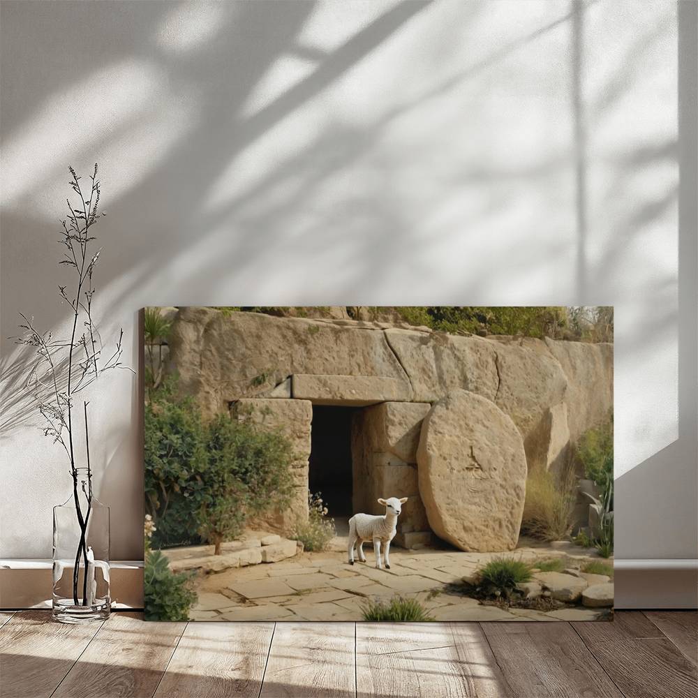 Lamb and Tomb Gallery Wrapped Christian Wall Art Canvas (3:2)