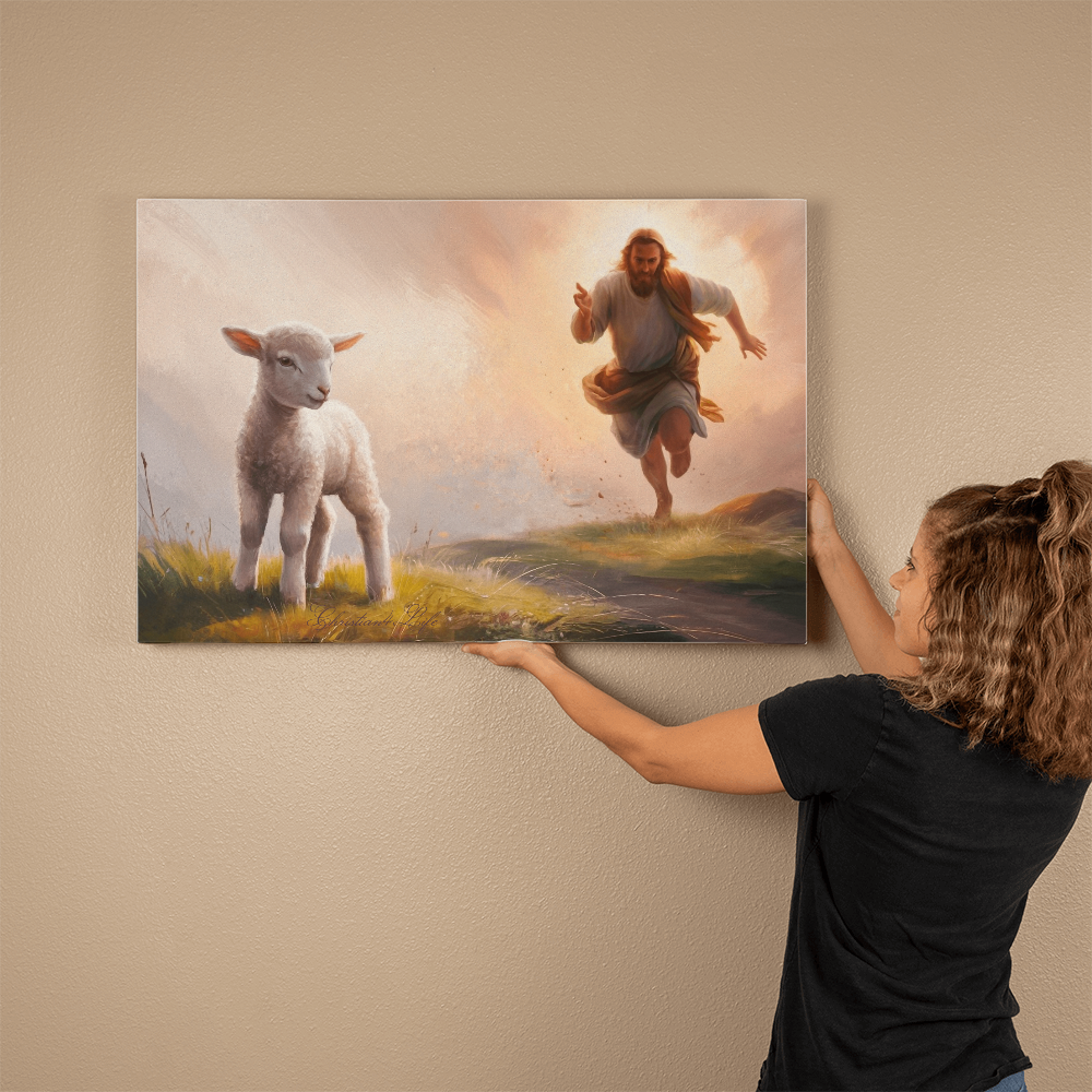 The Good Shepherd Runs After Sheep - Gallery Wrapped Canvas Canvas Christian4Life