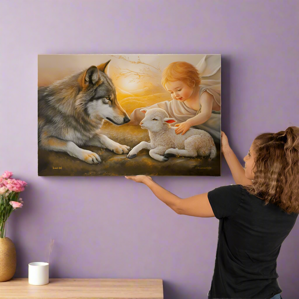 Wolf and Lamb, Gallery Wrapped Christian Wall Art Canvas