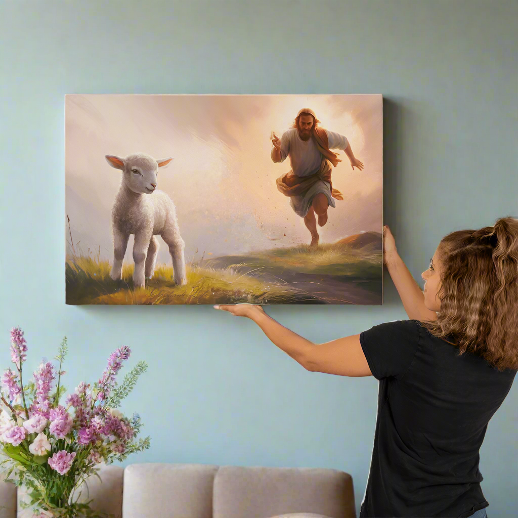 The Good Shepherd Runs After Sheep - Gallery Wrapped Christian Wall Art Canvas