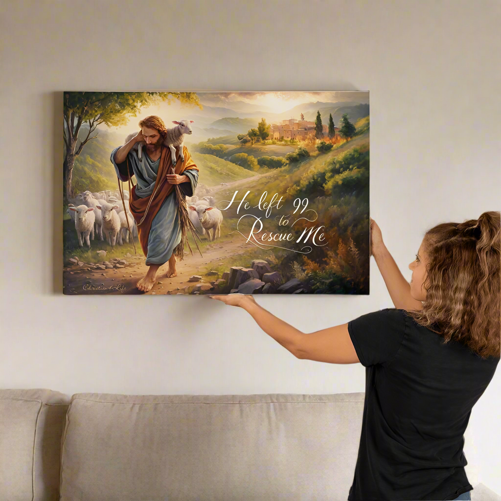 "He Left 99 To Rescue Me" Gallery Wrapped Christian Wall Art Canvas