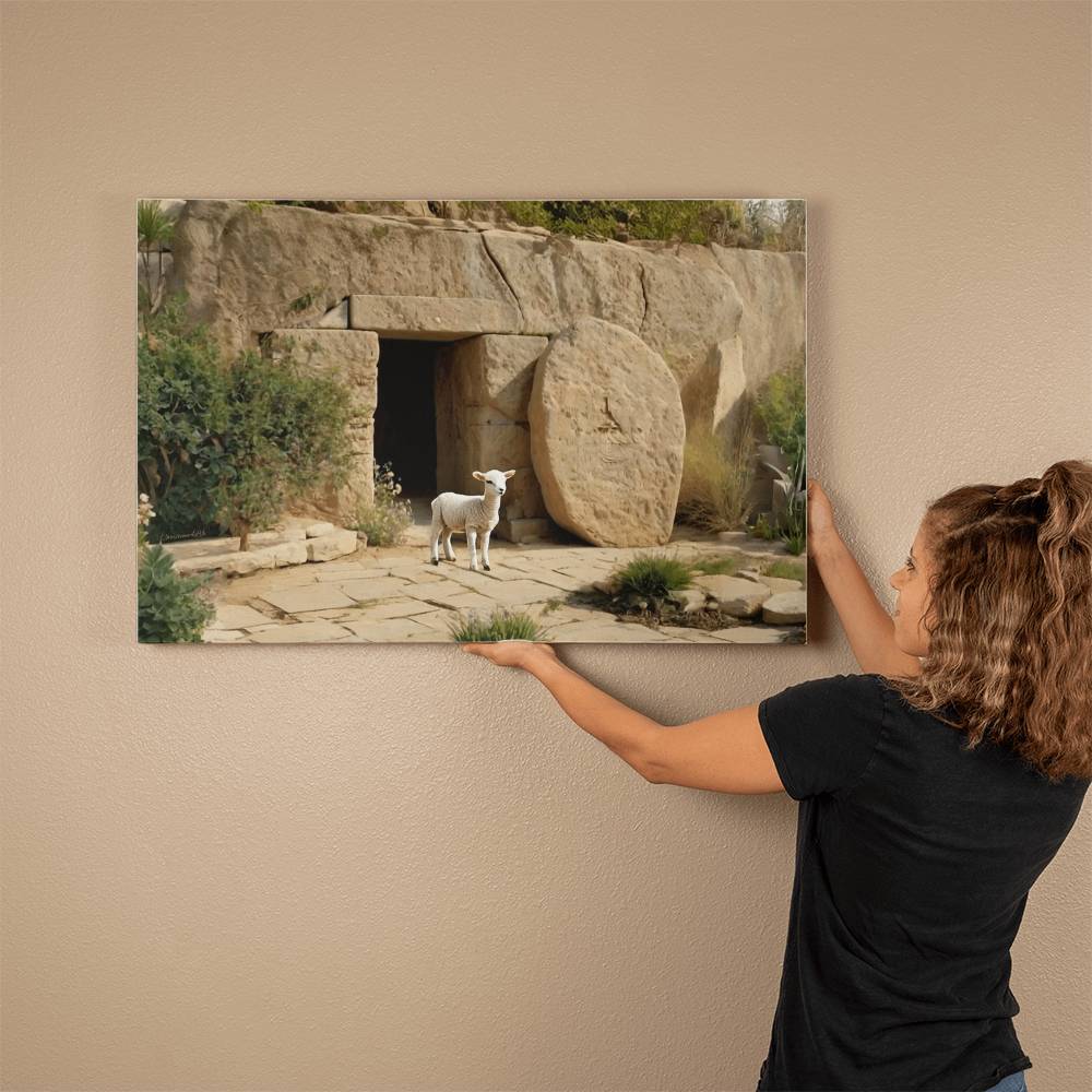 Lamb and Tomb Gallery Wrapped Christian Wall Art Canvas (3:2)