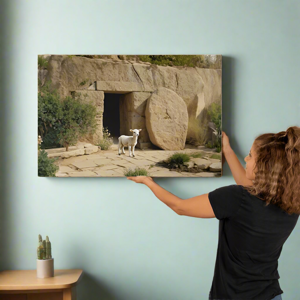 Lamb and Tomb Gallery Wrapped Christian Wall Art Canvas (3:2)