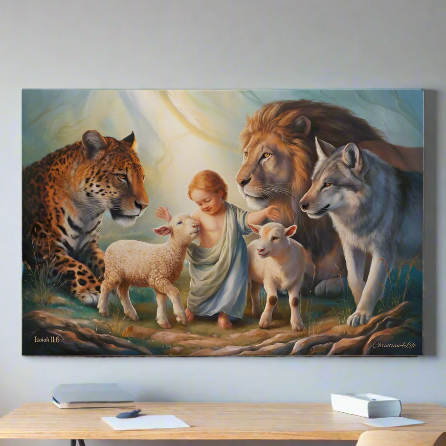 Kingdom, Gallery Wrapped Christian Wall Art Canvas, Isaiah 11:6