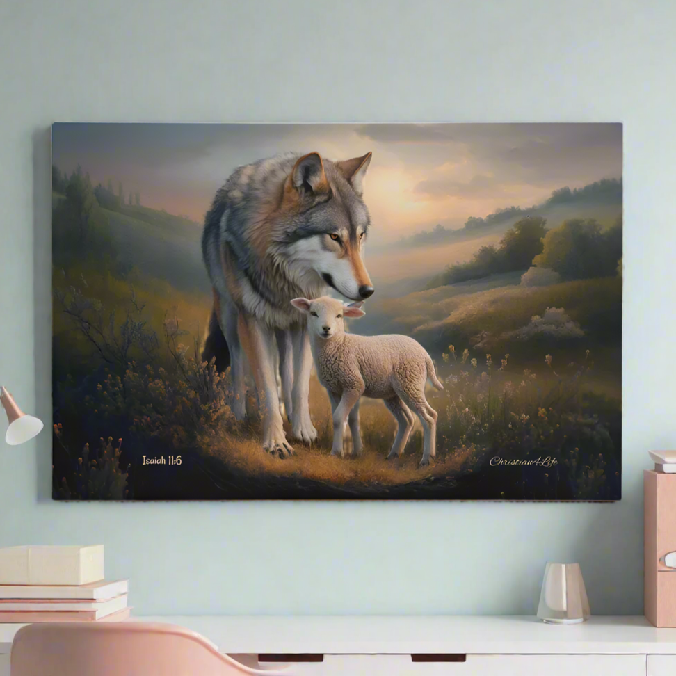 Wolf and Lamb, Christian Wall Art, Gallery Wrapped Canvas, Isaiah 11:6