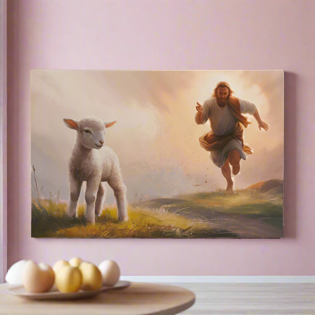 The Good Shepherd Runs After Sheep - Gallery Wrapped Christian Wall Art Canvas