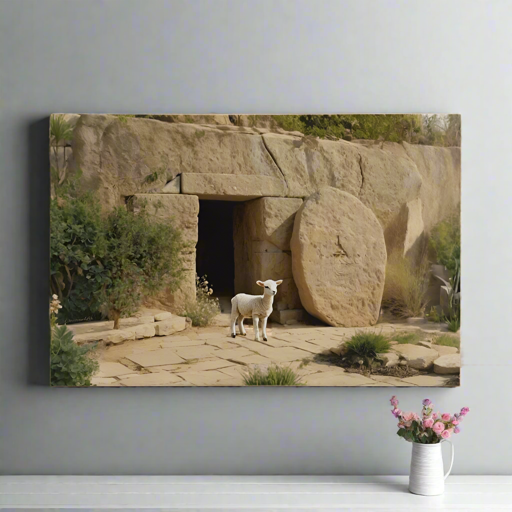 Lamb and Tomb Gallery Wrapped Christian Wall Art Canvas (3:2)