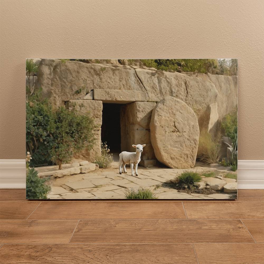 Lamb and Tomb Gallery Wrapped Christian Wall Art Canvas (3:2)