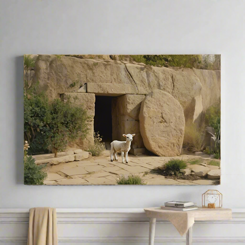 Lamb and Tomb Gallery Wrapped Christian Wall Art Canvas (3:2)