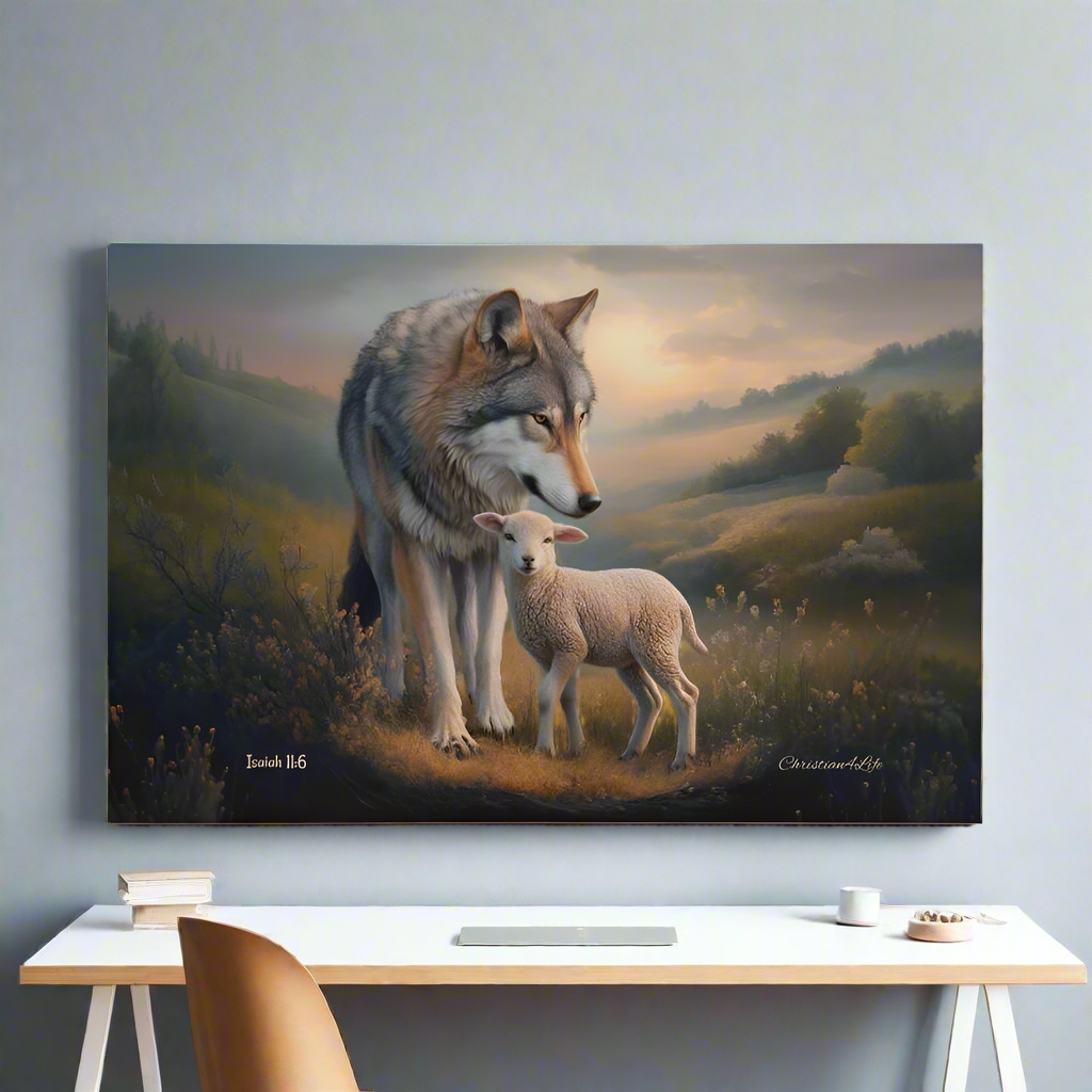 Wolf and Lamb, Christian Wall Art, Gallery Wrapped Canvas, Isaiah 11:6