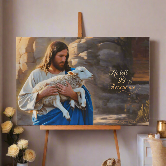 He Left 99 to rescue me - Good Shepherd Gallery Wrapped Christian Wall Art Canvas