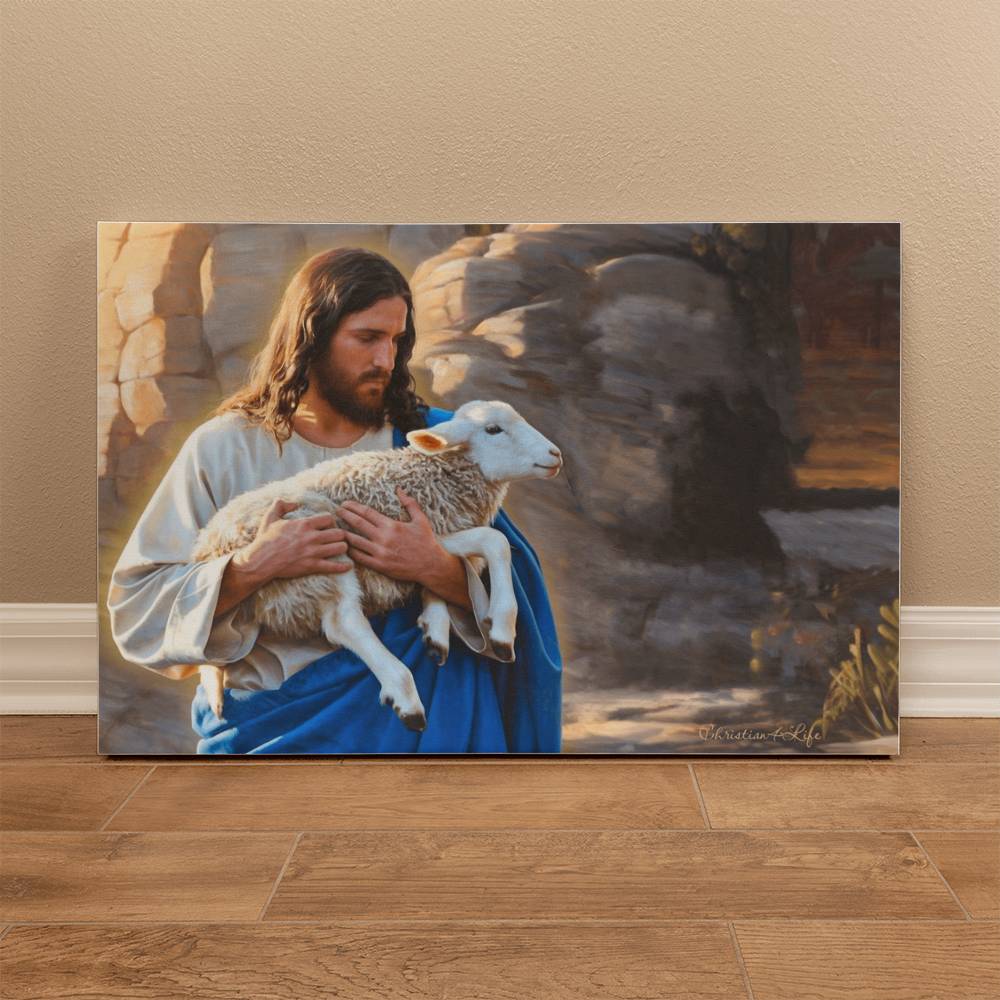 Shepherd holding sheep - Beautiful Gallery Wrapped Christian Canvas Canvas Christian4Life