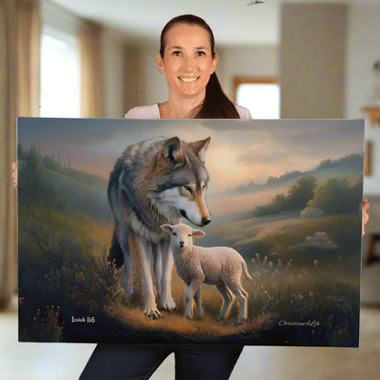 Wolf and Lamb, Christian Wall Art, Gallery Wrapped Canvas, Isaiah 11:6
