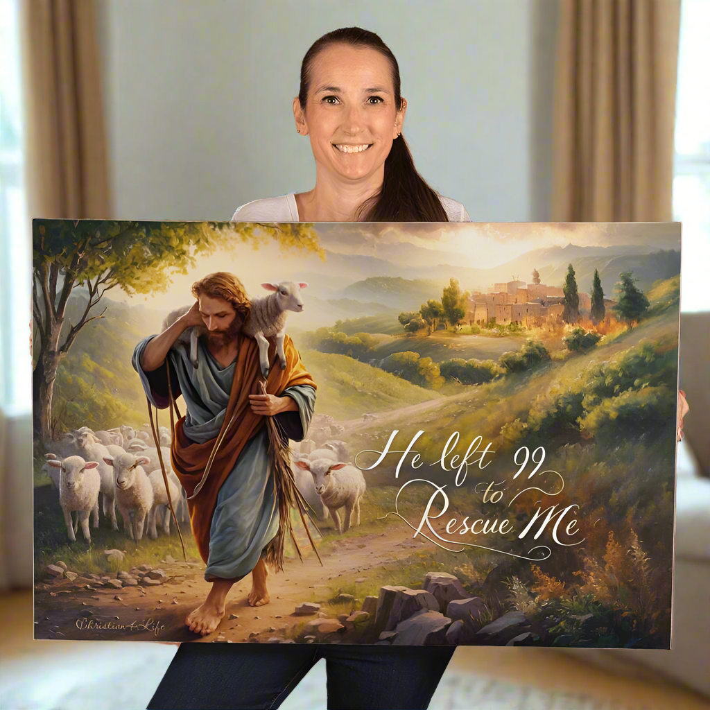 "He Left 99 To Rescue Me" Gallery Wrapped Christian Wall Art Canvas